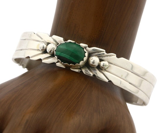 Navajo Bracelet .925 SOLID Silver Malachite Signed