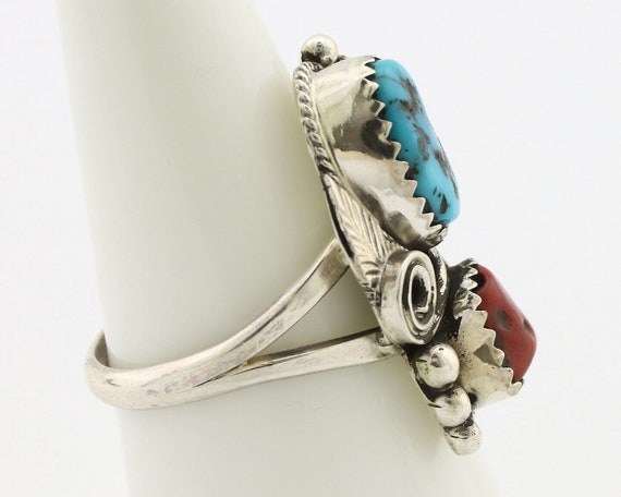 Navajo Ring .925 Silver Turquoise & Coral Artist … - image 6