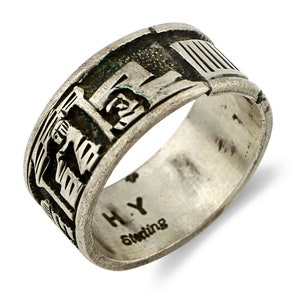 Navajo Pictograph Ring .925 Silver Signed Artist HY C.80&#39;s