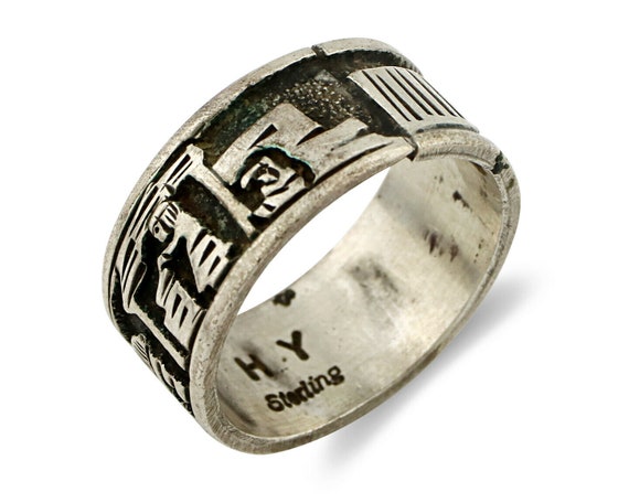 Navajo Pictograph Ring .925 Silver Signed Artist … - image 1