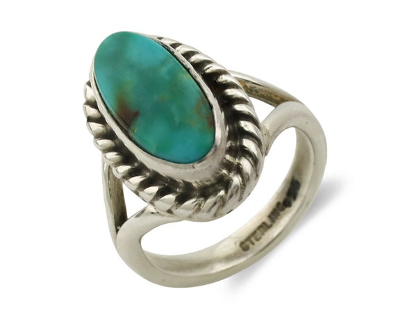 Navajo Ring .925 Silver Natural Mined Turquoise A… - image 1