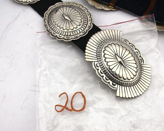 Navajo Concho Belt .925 Silver Hand Stamped Artist Suzie James C