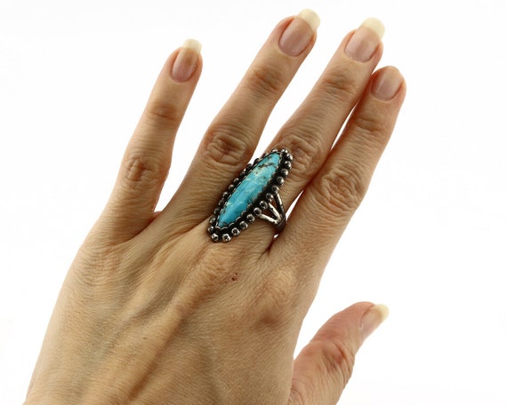 Navajo Ring .925 Silver Morenci Turquoise Signed … - image 8