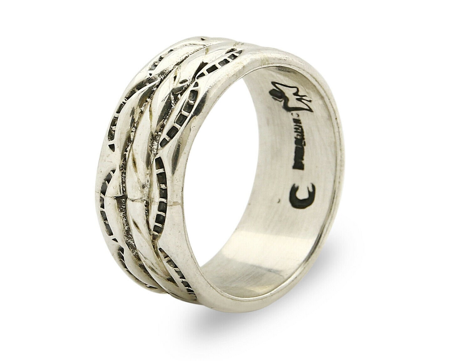 Navajo Ring .925 Silver Handmade Hand Stamped 3 Row Rope Navajo Ring .925 Silver Handmade Hand Stamped 3 Row Rope
