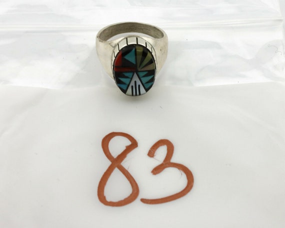 Zuni Inlaid Ring .925 Silver Gemstone Artist Dona… - image 9