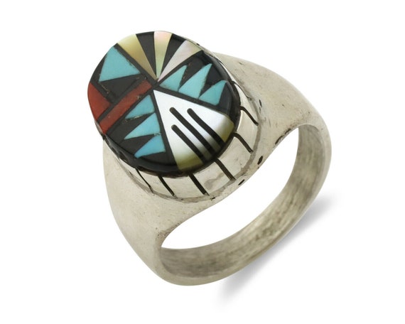 Zuni Inlaid Ring .925 Silver Gemstone Artist Dona… - image 1