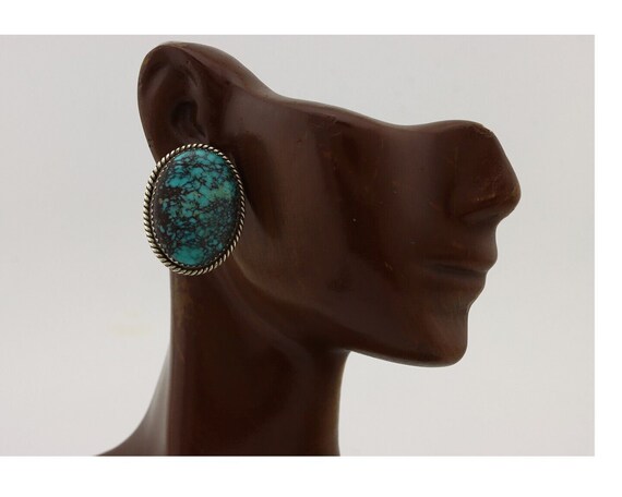 Navajo Earrings 925 Silver Spiderweb Turquoise Ar… - image 8