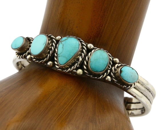 Navajo Natural Blue Turquoise Bracelet .925 Silve… - image 1