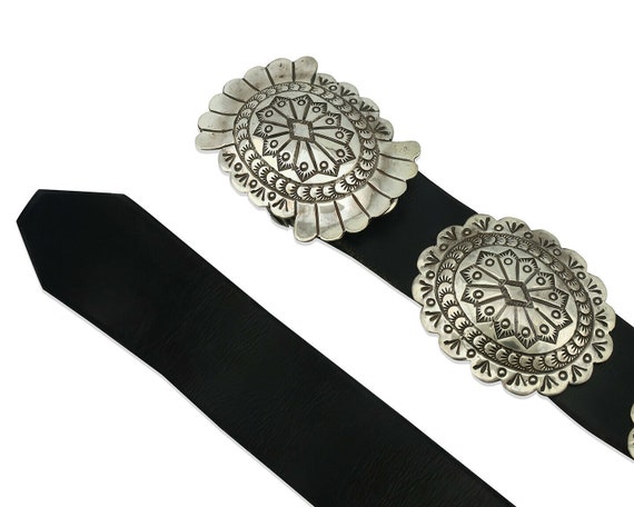 Navajo Concho Belt .925 Silver Hand Stamped Artis… - image 3