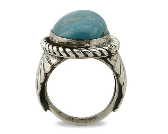 Navajo Ring .925 SOLID Silver Globe Turquoise Sig… - image 3