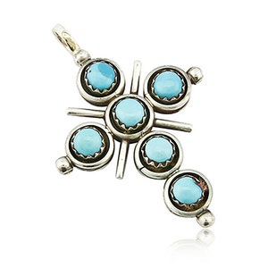 Zuni Natural Turquoise and Coral Reversible 925 Silver Handmade Pendant