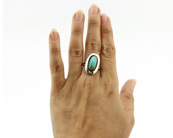 Navajo Ring .925 Silver Kingman Turquoise Artist … - image 8