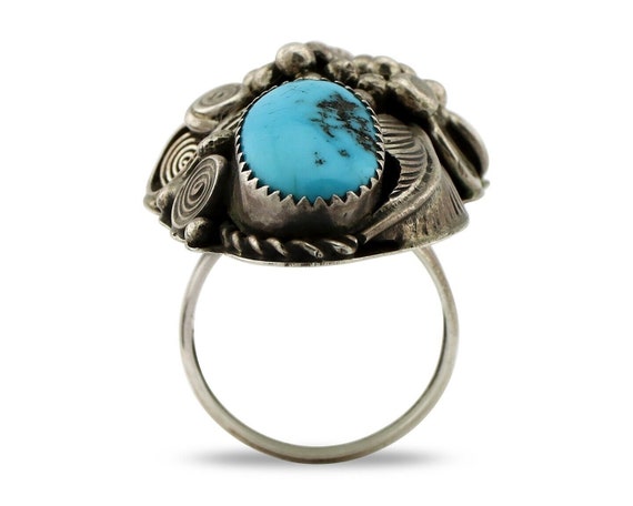 Navajo Ring 925 Silver Blue Turquiose & Coral Art… - image 3