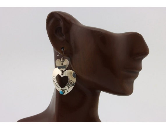 Navajo Dangle Heart Earrings Handmade 925 Silver … - image 7