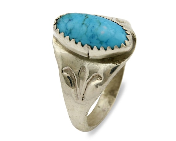 Zuni Ring .925 Silver Kingman Turquoise Hand Stam… - image 2