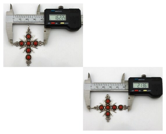 Zuni Handmade Cross Necklace 925 Silver Red Coral… - image 7