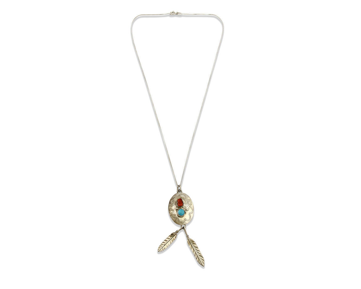 Pendentif Navajo En Argent Et Turquoise Véritable - Bijou Artisanal Amérindien - Occasion