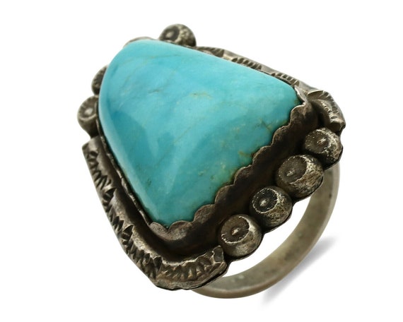 Navajo Ring .925 Silver Blue Turquoise Artist Sign