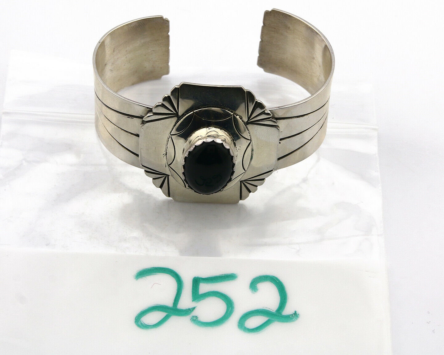 Navajo Bracelet .925 Silver Artist Signed NJ Black Onyx C Navajo Bracelet .925 Silver Artist Signed NJ Black Onyx C