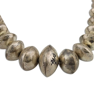 Navajo Handmade Bead Necklace 925 Silver Hand Stamped 6mm - 42mm Native Artist