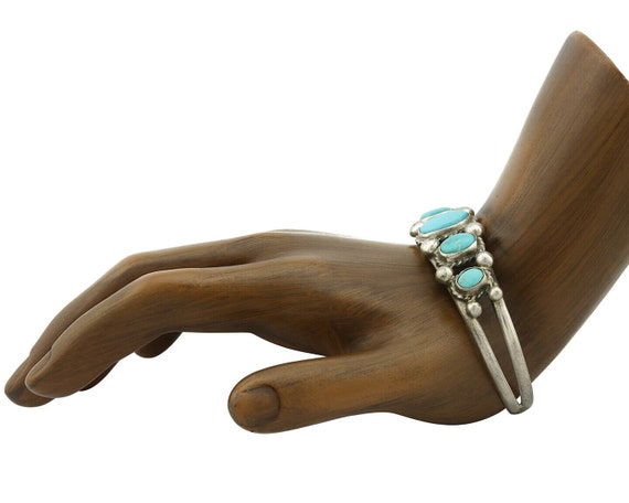 Navajo Bracelet .925 Silver Morenci Turquoise Sig… - image 3