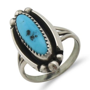 Navajo Ring .925 Silver Sleeping Beauty Turquoise Signed SkyStone Creations C80s