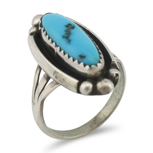 Navajo Ring .925 Silver Sleeping Beauty Turquoise Signed SkyStone Creations C80s
