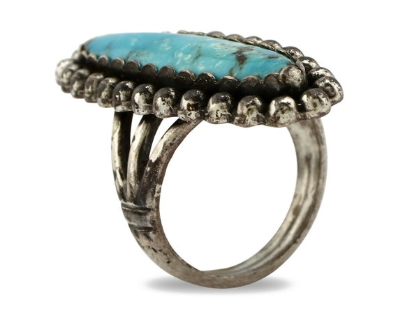 Navajo Ring .925 Silver Morenci Turquoise Signed … - image 2