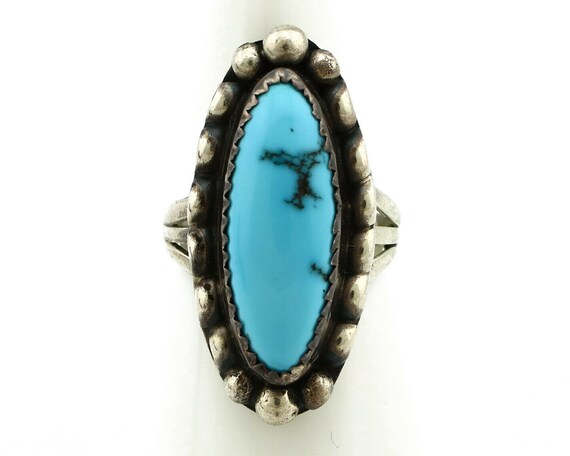 Navajo Ring .925 Silver Natural Blue Turquoise Ar… - image 4