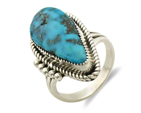 Navajo Ring 925 Silver Morenci Turquoise Native A… - image 1
