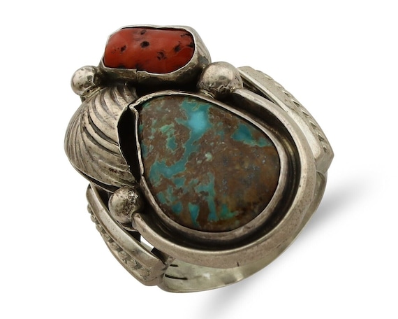 Navajo Ring 925 Silver Blue Turquiose & Mediterra… - image 1