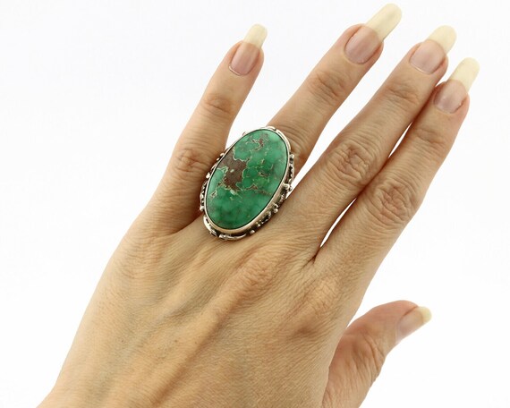 Navajo Ring .925 Silver Natural Green Turquoise N… - image 8