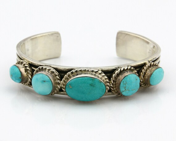 Navajo Turquoise Bracelet SOLID .925 Silver Signe… - image 4