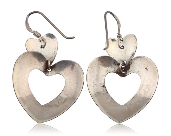 Navajo Dangle Heart Earrings Handmade 925 Silver … - image 2
