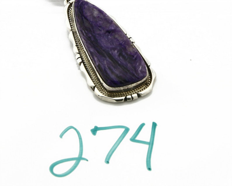 C.1980's Navajo Signed Ted Etsitty .925 Silver Charoite Handmade Necklace image 9