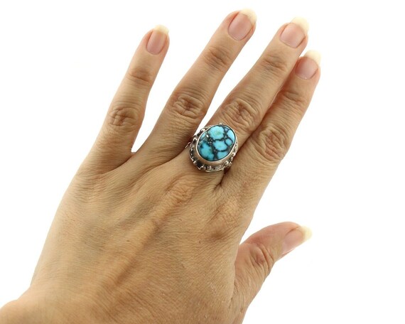 Navajo Ring 925 Silver Spiderweb Turquoise Artist… - image 8