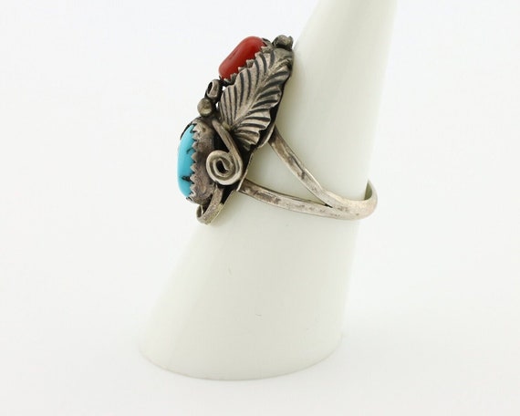 Navajo Handmade Ring 925 Silver Turquiose & Coral… - image 5