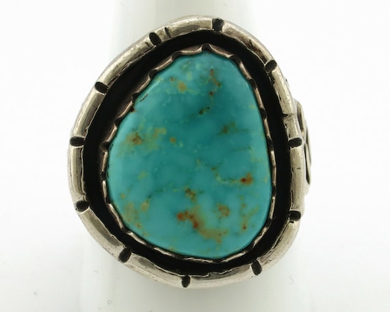 Navajo Ring .925 Silver Kingman Turquoise Signed … - image 4