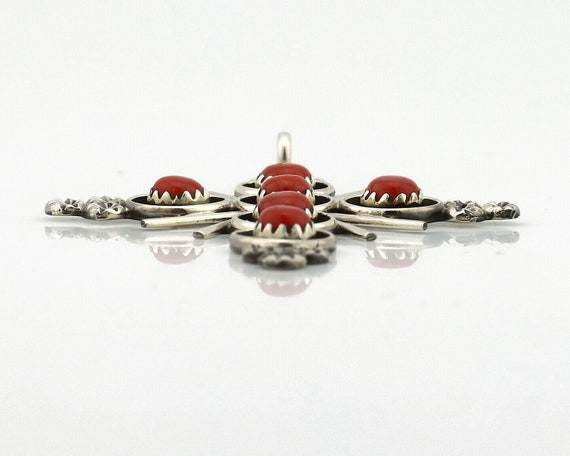 Zuni Handmade Cross Necklace 925 Silver Red Coral… - image 5