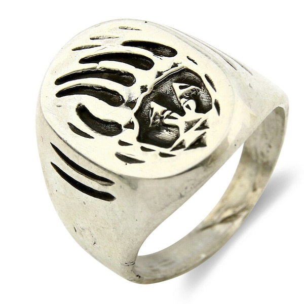 Bague Navajo .925 Silver Bear Claw Overlay Artist Native American C.80's