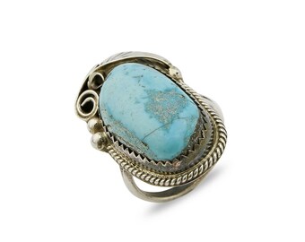 Women's Navajo Justin Morris Natural Blue Turquoise handgemaakte ringmaat 5,5