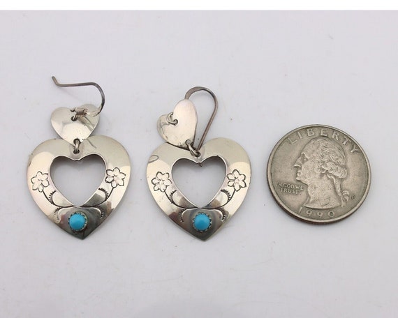 Navajo Dangle Heart Earrings Handmade 925 Silver … - image 6