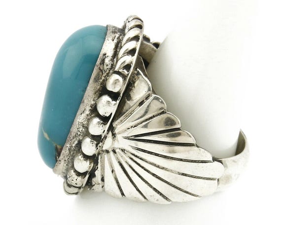 Navajo Ring .925 SOLID Silver Globe Turquoise Sig… - image 5