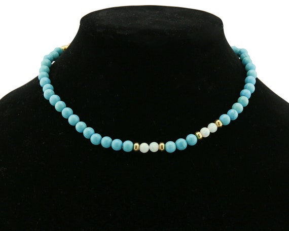 Natural Mined Opal & Turquoise 7.0 mm Bead Neckla… - image 6