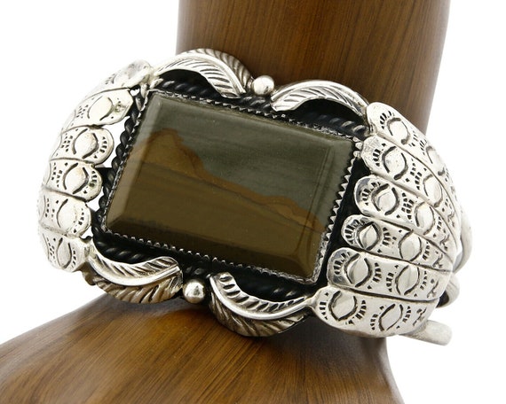 Huge!! Vintage Native American Navajo Green Turquoise Sterling Silver Petrified Wood Bracelet Huge!! Vintage Native American Navajo Green Turquoise Sterling Silver Petrified Wood Bracelet