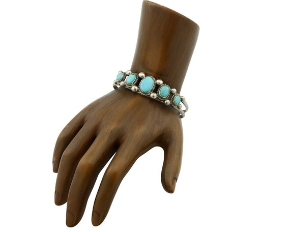 Navajo Bracelet .925 Silver Morenci Turquoise Sig… - image 2