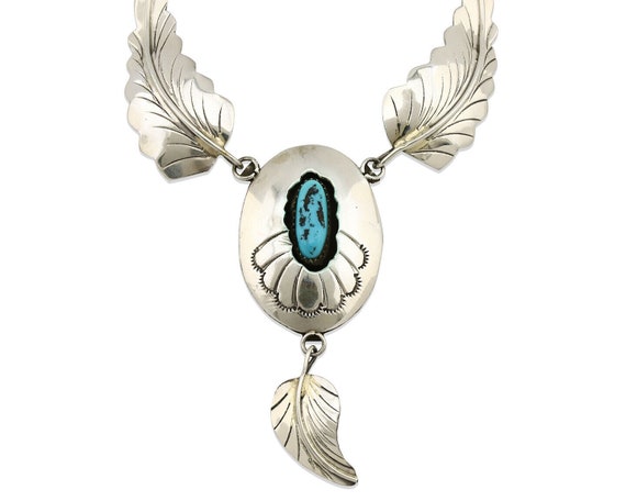 Signed Vintage Native American Navajo Sleeping Beauty Turquoise Sterling Silver Flower Neckalce Signed Vintage Native American Navajo Sleeping Beauty Turquoise Sterling Silver Flower Neckalce