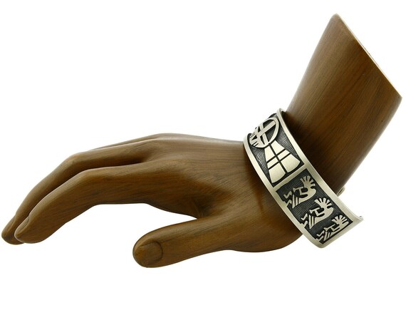 Hopi Bracelet .925 Silver Handmade Kokopelli Corn… - image 2