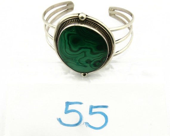 Navajo Malachite Bracelet SOLID .925 Silver Signe… - image 9