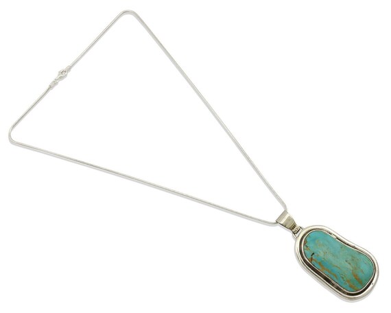 Navajo Necklace .925 Silver Blue Turquoise Signed Sun C.1980's View 2